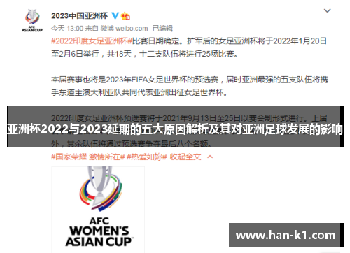亚洲杯2022与2023延期的五大原因解析及其对亚洲足球发展的影响