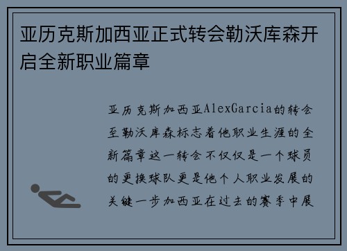 亚历克斯加西亚正式转会勒沃库森开启全新职业篇章
